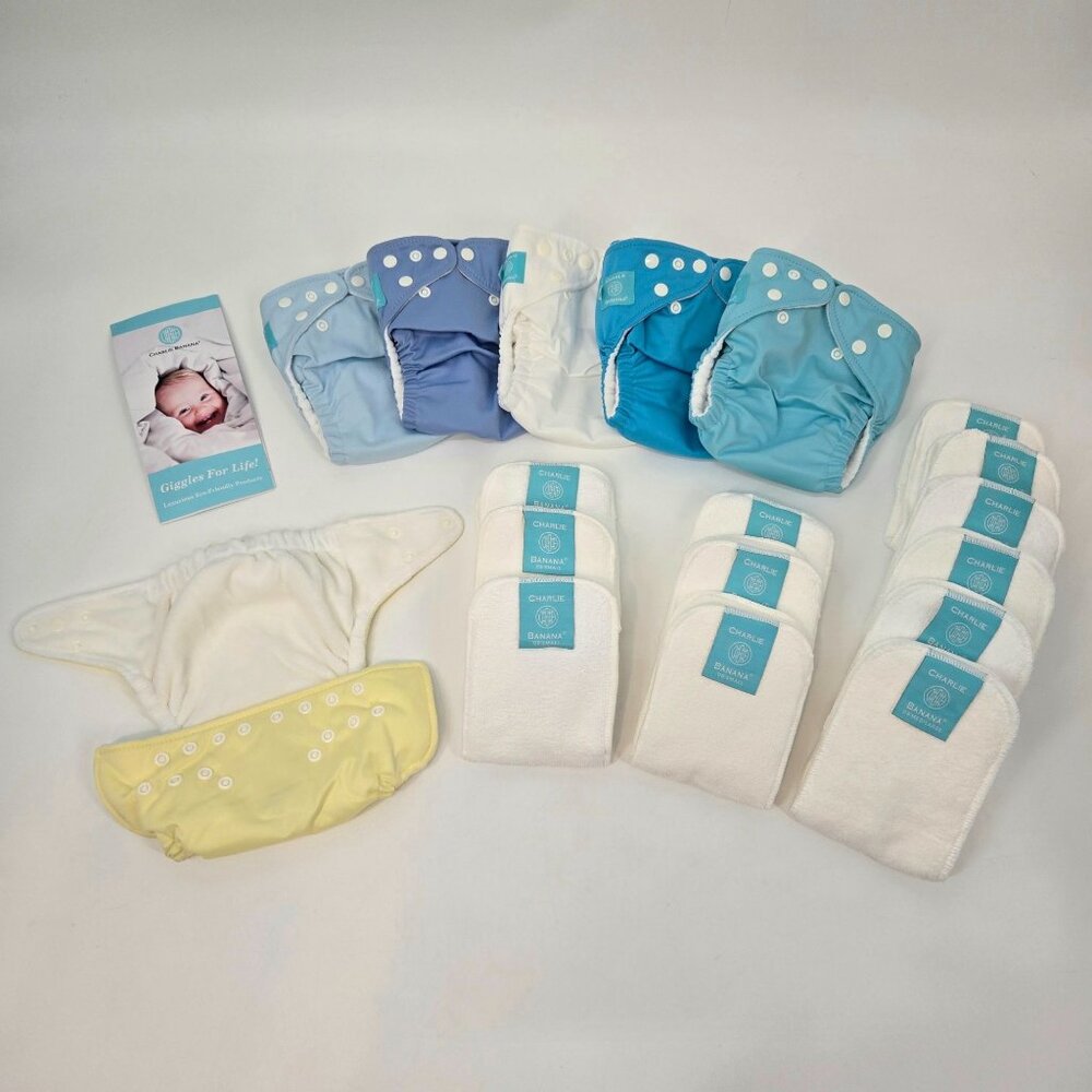 Charlie Banana Cloth Diapers Set - Blue, Yellow, White